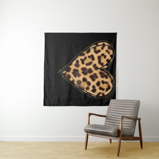 Cute Heart Valentijns Leopard Patroon Wandkleed (In Situ (horizontaal))