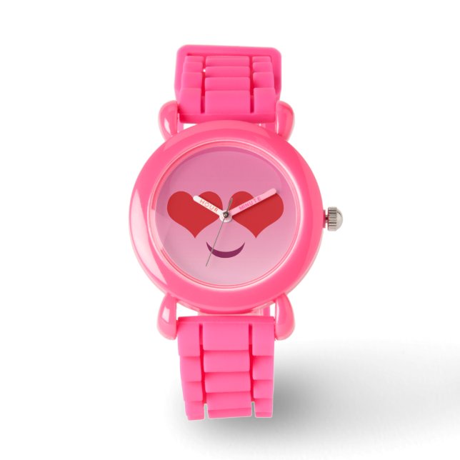 Cute Heart voor Eyes Pink emoji Horloge (Voorkant)