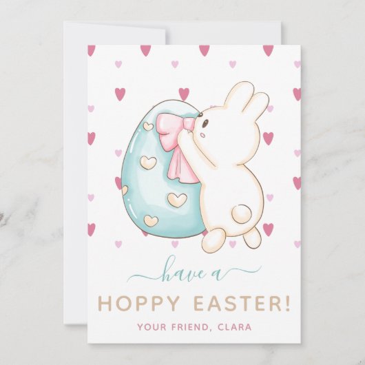 Cute Heart Waterverf Easter Bunny Kinder Friend Feestdagenkaart (Voorkant)