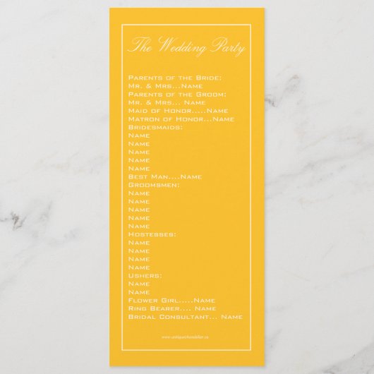 Cute Heart Yellow Wedding Programme Programmakaart (Achterkant)