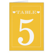 Cute Heart Yellow Wedtable Number Kards (Voorkant)