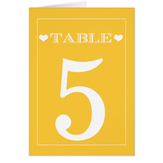 Cute Heart Yellow Wedtable Number Kards (Voorkant)