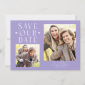 Cute Hearts 2-Photo Lilac Wedding Save The Date (Voorkant)