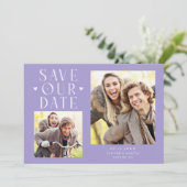 Cute Hearts 2-Photo Lilac Wedding Save The Date (Staand voorkant)