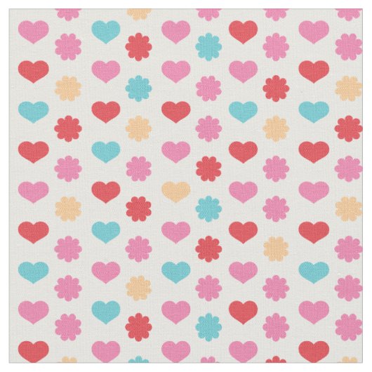 Cute Hearts and Flowers Pattern Kinder Stof (Close Up)