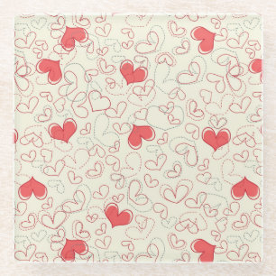 Cute Hearts Background Glazen Onderzetter