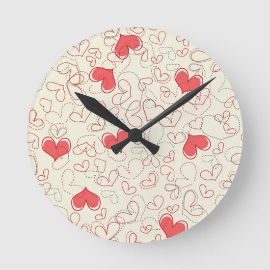 Cute Hearts Background Ronde Klok (Voorkant)