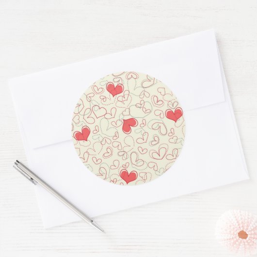 Cute Hearts Background Ronde Sticker (Envelop)