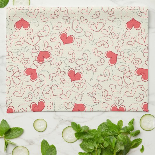 Cute Hearts Background Theedoek (Gevouwen)