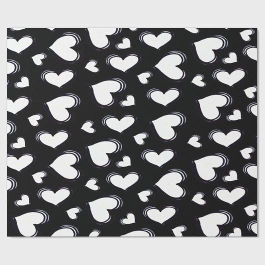 Cute Hearts Black Cadeaupapier (Vlak)