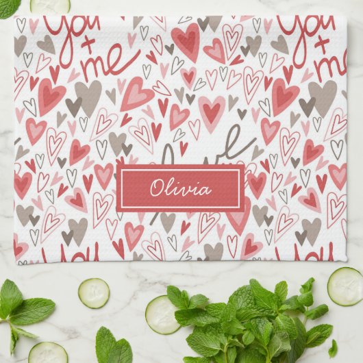 Cute Hearts Boho Valentijnsdag Patroon Theedoek (Gevouwen)