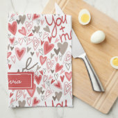 Cute Hearts Boho Valentijnsdag Patroon Theedoek (Quarter Fold)