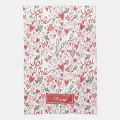 Cute Hearts Boho Valentijnsdag Patroon Theedoek (Verticaal)