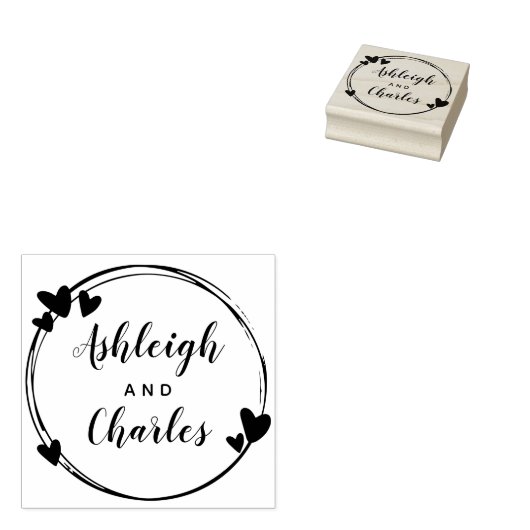 Cute Hearts Calligraphy Names Rubberstempel (Gestempeld)