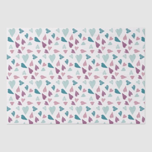 Cute Hearts Doodle Roos Valentijnsdag Roze Blauwgr Tissuepapier (Voorkant)