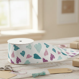 Cute Hearts Doodle Roos Valentijnsdag Satijnen Lint