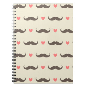 Cute Hearts en Mustache Hipster Pattern Notitieboek