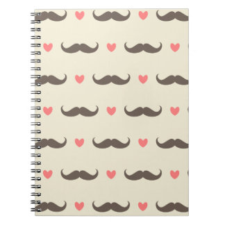 Cute Hearts en Mustache Hipster Pattern Notitieboek
