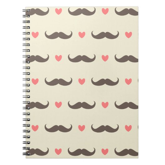 Cute Hearts en Mustache Hipster Pattern Notitieboek (Voorkant)