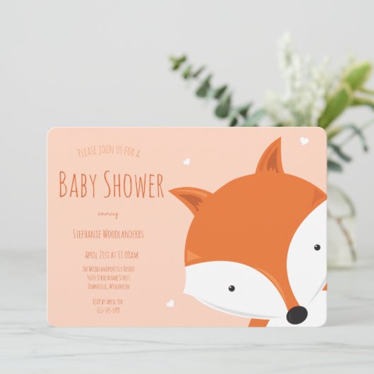 Cute Hearts Fox Animal Baby shower Kaart (Staand voorkant)