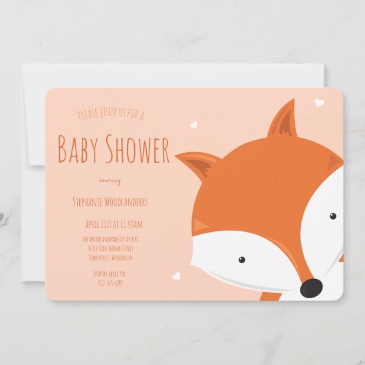Cute Hearts Fox Animal Baby shower Kaart (Voorkant)