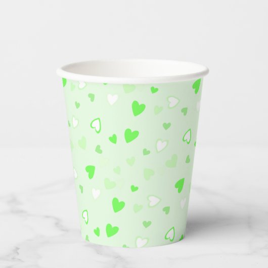 Cute Hearts Green Papieren Bekers (Voorkant)