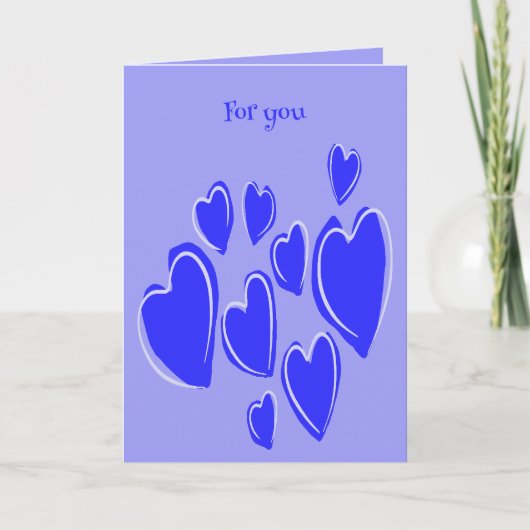 Cute Hearts Hand Drawn Blue Romantic Doodle Kaart (Voorkant)