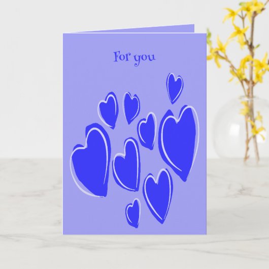 Cute Hearts Hand Drawn Blue Romantic Doodle Kaart (Gele Bloem)