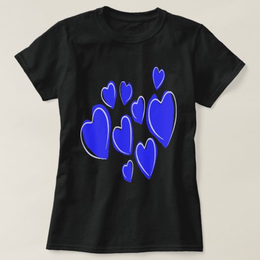 Cute Hearts Hand Drawn Blue Romantic Doodle T-shirt (Design voorkant)