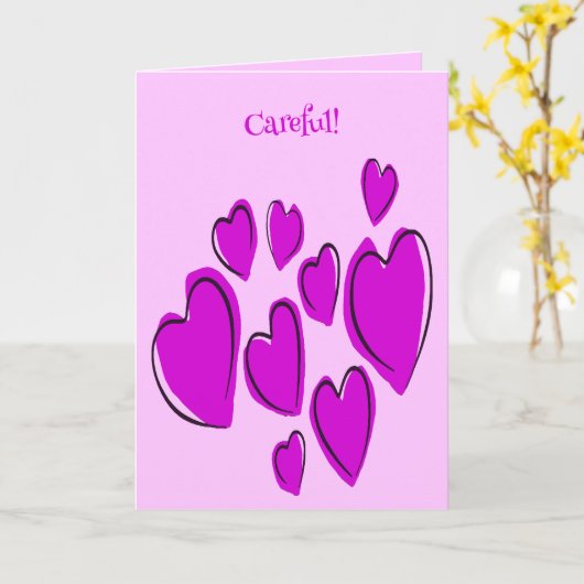 Cute Hearts Hand Drawn Bold Pink Romantic Doodle Kaart (Gele Bloem)