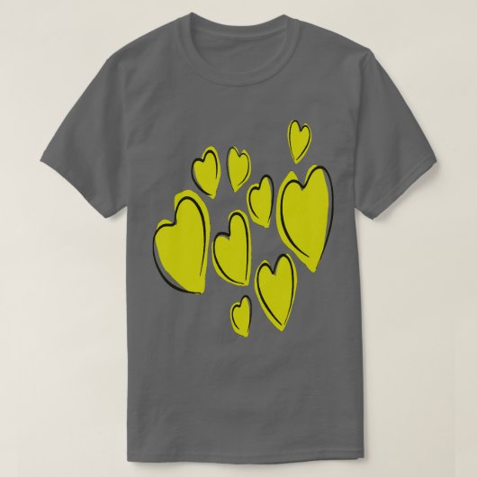 Cute Hearts Hand Drawn Bold Yellow Romantic Doodle T-shirt (Design voorkant)