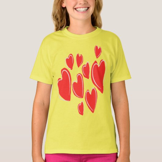 Cute Hearts Hand Drawn Deep Red Romantic Doodle T-shirt (Voorkant)