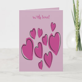 Cute Hearts Hand Drawn Pink Romantic Doodle Kaart
