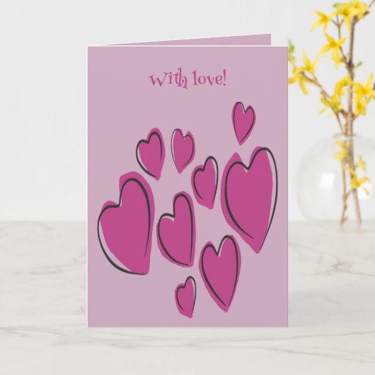 Cute Hearts Hand Drawn Pink Romantic Doodle Kaart (Gele Bloem)