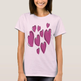 Cute Hearts Hand Getekende Roze Romantische Doodle T-shirt