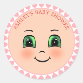 Cute Hearts & Happy Face Baby Shower Ronde Sticker