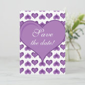 Cute Hearts Huwelijk Bewaar de Datum Kaart paars (Staand voorkant)