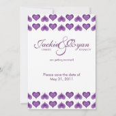 Cute Hearts Huwelijk Bewaar de Datum Kaart paars (Achterkant)