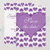 Cute Hearts Huwelijk Bewaar de Datum Kaart paars (Voorkant / Achterkant)