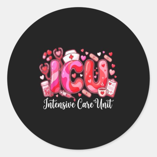Cute Hearts Icu Valentine Nurse Valentines Day Shi Ronde Sticker (Voorkant)