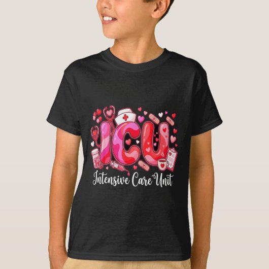 Cute Hearts Icu Valentine Nurse Valentines Day Shi T-shirt (Voorkant)