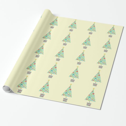 Cute hearts pastel moderne kerstboom cadeaupapier (Uitgerold)