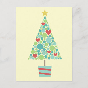 Cute hearts pastel moderne kerstboom feestdagenkaart