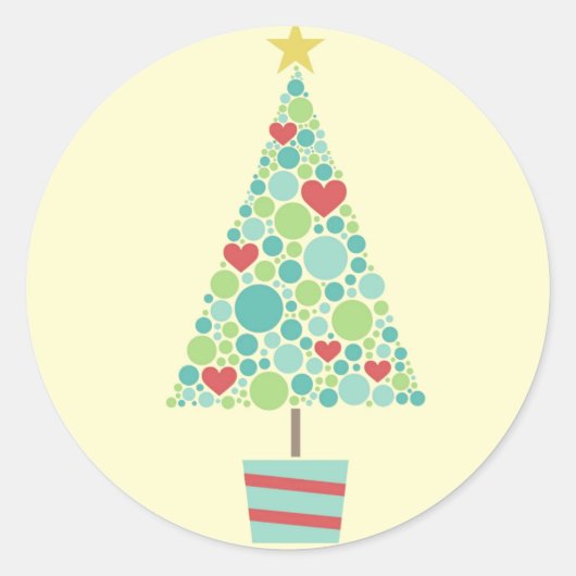Cute hearts pastel moderne kerstboom ronde sticker (Voorkant)