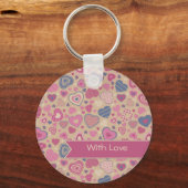 Cute Hearts-patroon - Beige Roos Sleutelhanger (Voorkant)