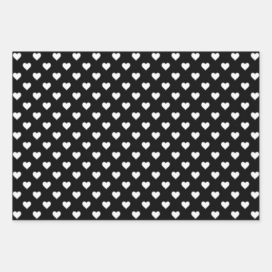 Cute Hearts Pattern Black and White Inpakpapier Vel (Voorkant 2)