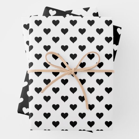 Cute Hearts Pattern Black and White Inpakpapier Vel (In situ)