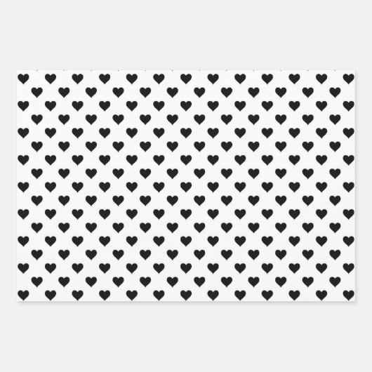 Cute Hearts Pattern Black and White Inpakpapier Vel (Voorkant)