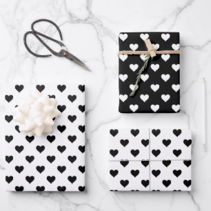 Cute Hearts Pattern Black and White Inpakpapier Vel