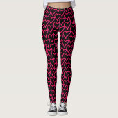 Cute Hearts Pattern Hot Roze Black Leggings (Voorkant)